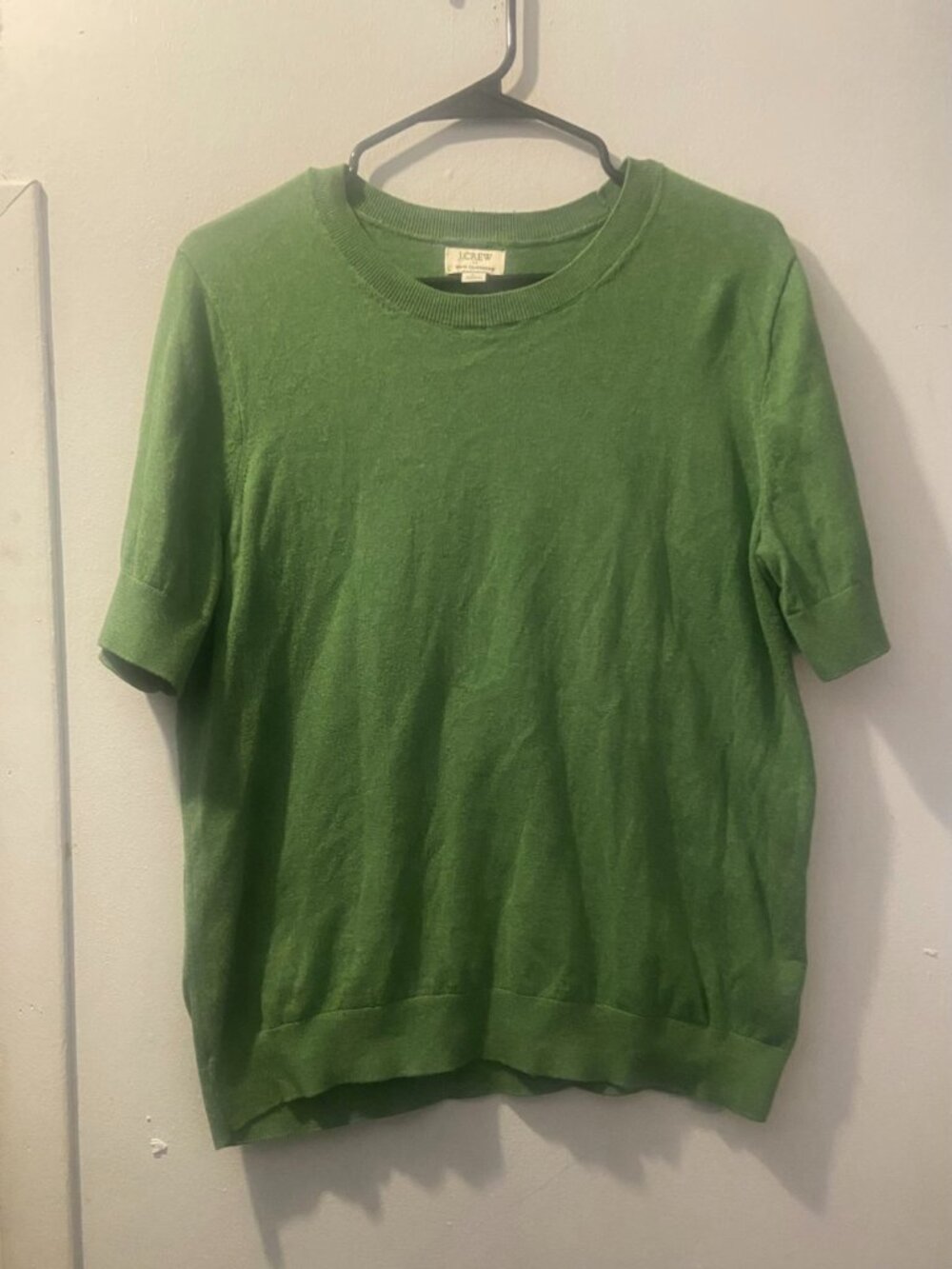 J.Crew Green Cotton Cashmere Short Sleeve Sweater L - Picture 2 of 6